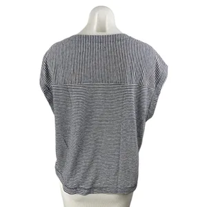 Madewell Black White Linen Striped V Neck Drop Sleeve T Shirt Tee Top Size M thumbnail 2