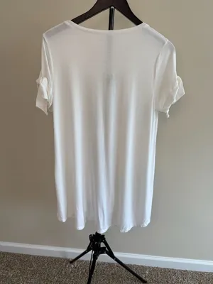 ana A New Approach Women's White V-Neck Tunic with Tie-Sleeve Details‎ Size LT thumbnail 3