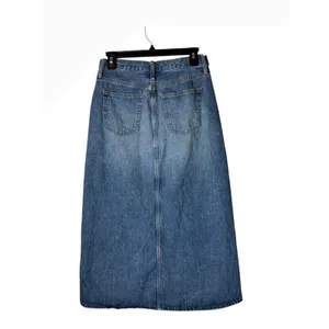 Uniqlo Denim Midi Skirt Women 10 Blue Medium Wash Front Slit Straight Jean thumbnail 3