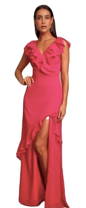 Lulus Pink Ruffled Surplice Maxi Dress thumbnail 1