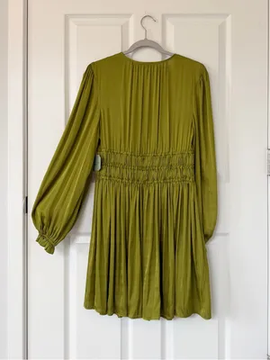 Ryegrass Moss Olive Green Long-Sleeve Smocked Waist Dress NWT thumbnail 2
