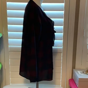 Ann Taylor Burgundy and Navy Checkered Button Down Shirt thumbnail 3
