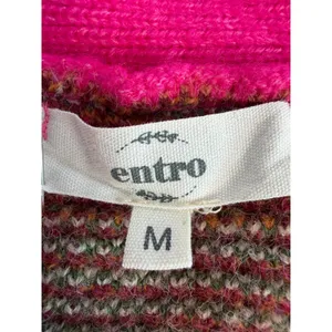 Entro Hot Pink Leopard Print Cardigan V-Neck Button Front Knit Sweater Womens M thumbnail 3