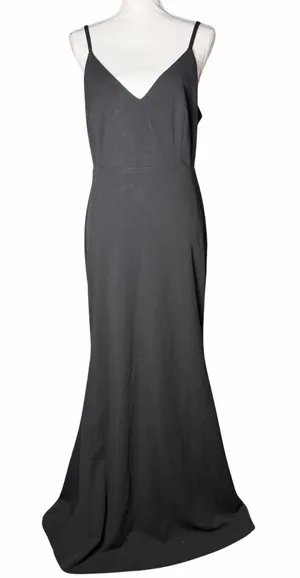 Lulus Black Mermaid Spaghetti Strap Peek-A-Boo Back Detail Full Gown Black XL thumbnail 1