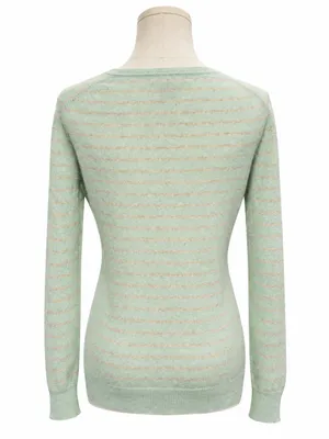Lord & Taylor 100% Cashmere Striped V-Neck Sweater Mint Size Medium thumbnail 3