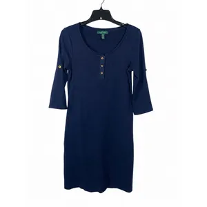 Ralph Lauren Navy Blue 100% Cotton Henley Shirt Dress Roll Tab Sleeve S thumbnail 2