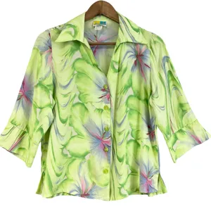 VTG Sea Suns Blouse Top Womens Small Tropical Floral Cottagecore Boho‎ Bratz USA thumbnail 1