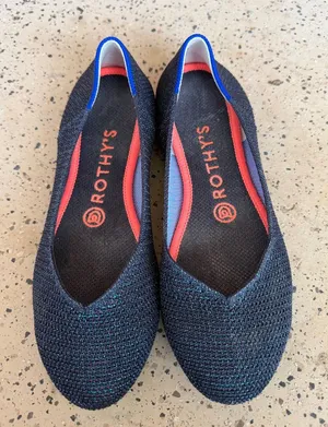 Rothys Special Edition Metallic‎ Lattice Navy Blue Flats Womens size 6.5 thumbnail 1