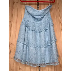 NWT Lulus Sweet Perception Light Blue Lace Strapless Tiered Mini Dress Party XL thumbnail 2