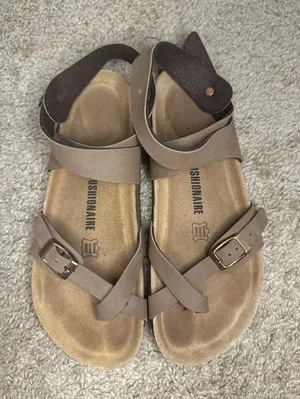 Cushionaire Lara Taupe Strappy Cork Footbed Sandals Size 7.5 thumbnail 1