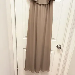 Show Me Your Mumu Caitlin Ruffle Maxi Dress Cold Shoulder Gown Dune Chiffon M thumbnail 3