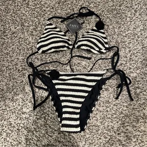 Zaful Black and white striped crochet bikini thumbnail 3
