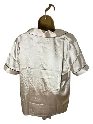 Ekouaer Satin Button Down Pajama Set Contrast Piping Champagne L thumbnail 5