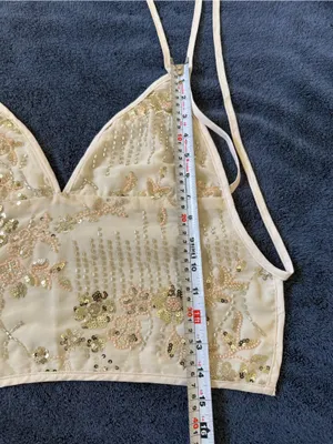 Y2k Sequin Beaded Halter Top Ivory Fairycore Coquette Party Going Out Corset thumbnail 8