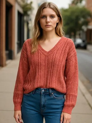 NWOT Abercrombie & Fitch Puff Sleeve V-NeckSweater thumbnail 1