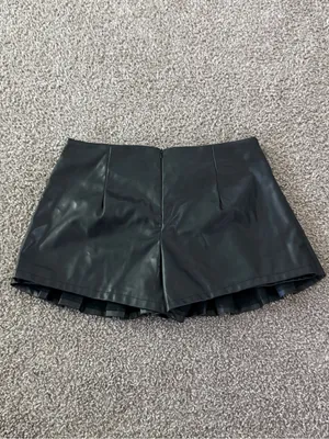 Black Faux Leather Pleated Micro Mini Skort High Rise Tennis Y2K No Brand thumbnail 5