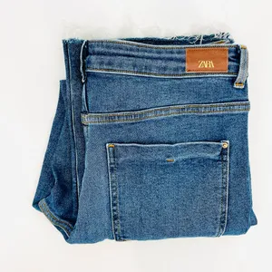 Zara High Rise Raw Hem Bootcut Medium Wash Denim Jeans Size 10 thumbnail 1