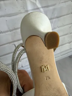 Badgley Mischka Ivory Pointed Toe Slingback Heels with Rhinestone Ankle Straps thumbnail 11