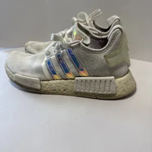 adidas‎ NMD_R1 White Iridescent Sneakers Tennis Shoes Women’s 6.5 Silver Stripes thumbnail 2