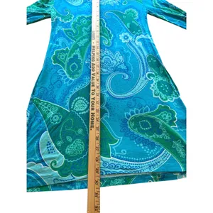 Tori Richard Honolulu XXS Blue Green Paisley Tunic Dress Bell Sleeve Stretch thumbnail 6