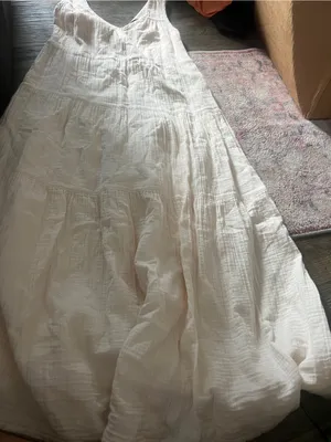Quince Organic Cotton Gauze Tiered V-Neck Maxi Cream Dress Size xs thumbnail 13