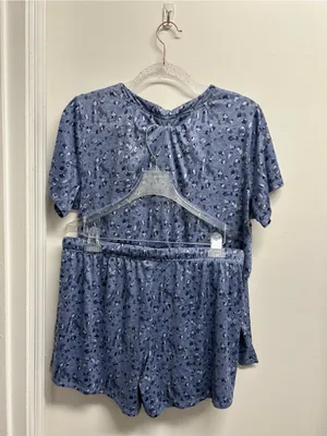 Lucky Brand 2 piece Blue Short-Sleeve Button Front Shortie Pajama set thumbnail 2