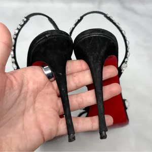 Christian Louboutin Emilie Strass 100 Embellished Strappy Sandal Heels Black 38 thumbnail 10