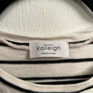 Kaileigh Striped Ruffle Sleeve Knit Top Cream Black Made‎ in USA Womens thumbnail 5