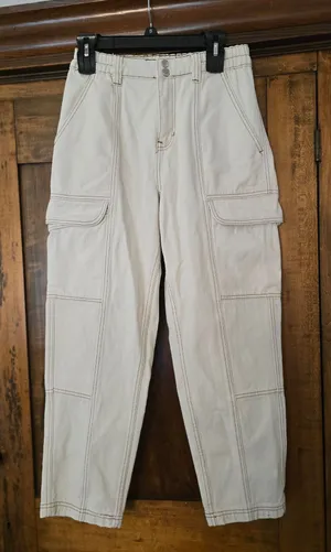 O PacSun Women's Wide Leg Cargo Pants in Cream Medium thumbnail 1