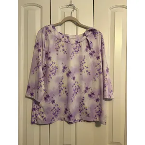 Haband Blouse Vintage 80s Cottagecore Purple Floral Bow Tie Neck XL‎ thumbnail 2