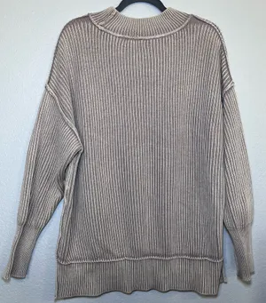 Zenana Sweater Oversized Side Slit - Cocoa S/M Cotton NWOT thumbnail 3