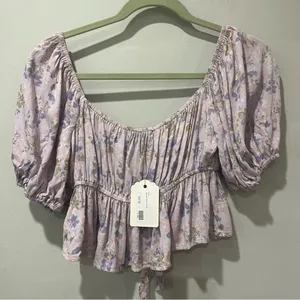 Sky to Moon small Set Purple Flowers ‎ Crop Top & Skirt Tie Front Fairy NEW thumbnail 4