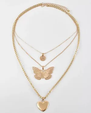 Boutique Letter A Hollowed Butterfly Heart Pendant Multilayered Chain Necklace thumbnail 4
