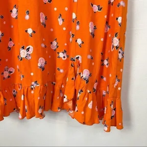 Free People Like a Lady Orange Floral Ruffle‎ Hem Mini Dress M thumbnail 6