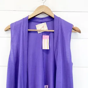 NEW Daftbird Womens XS‎ Sleeveless Cardigan Violet Purple Pockets Jersey Minimal thumbnail 4