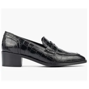 Aquatalia Riya Croc‎ Embossed Penny Loafer Black Leather Block Heel Size 7 New thumbnail 3