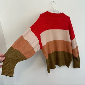 A NEW DAY Slouchy Crewneck Pullover Sweater Red Beige Orange Colorblock Striped thumbnail 13