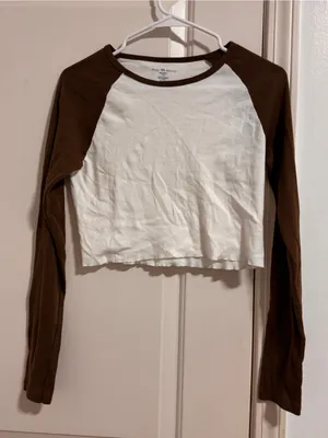 Brandy Melville Brown and White Long Sleeve Raglan Tee thumbnail 1