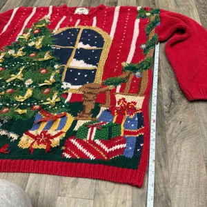 Vintage Tiara International 3D Knit Ugly Christmas Cat Sweater M thumbnail 3