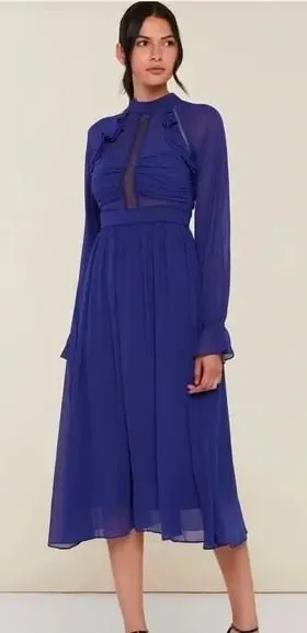 Rachel Parcell NWT Crinkle‎ Chiffon Navy Blue Floral Midi Dress Size 0 thumbnail 1