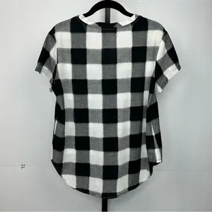 Anthropologie Cloth & Stone Buffalo Check V Neck Short Sleeve Boho Casual Top thumbnail 3
