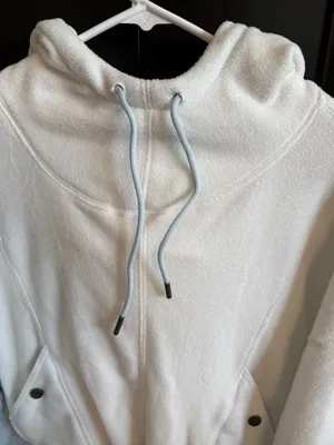 Free People Cream Fleece Hoodie with Light Blue Drawcords thumbnail 3