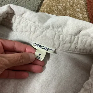 Cherokee Linen Pintuck Button Down Shirt Womens XL Beige Coastal Grandma Summer thumbnail 4