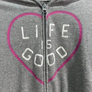 Life Is Good Zip Up Hoodie Gray Pink Relaxed Fit Womans XS Heart Design Sweater thumbnail 5
