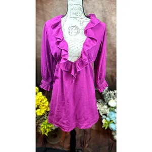 Free People Ruffled Collar 3/4 Sleeves Deep V Front Morning Light Mini Dress XS thumbnail 7