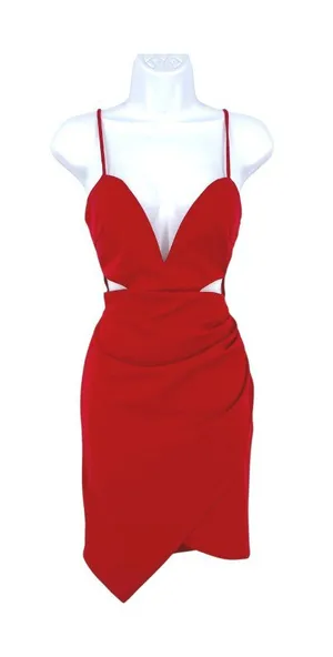the Vintage Shop Red Plunge Cutout Bodycon Mini Dress Size Small Baddie Clubwear thumbnail 1