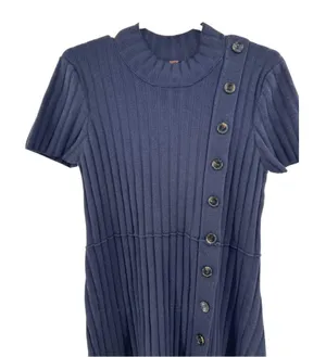 Free People Lottie short sleeve mock neck fit flare navy sweater dress L casual thumbnail 4