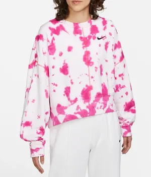 Nike Women's Sportswear Oversized Fleece Pink Tie-Dye Crew Sweatshirt medium thumbnail 1