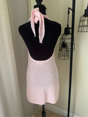 MORE TO COME Pink Halter Knit Mini Dress Open Back Keyhole Bodycon Size M thumbnail 6