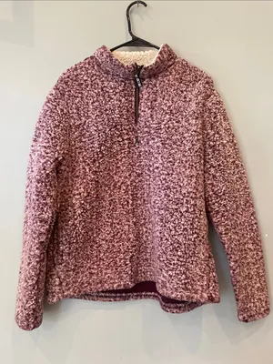 Cozy Half-Zip Sherpa Pullover - purple and cream large super warm thumbnail 1